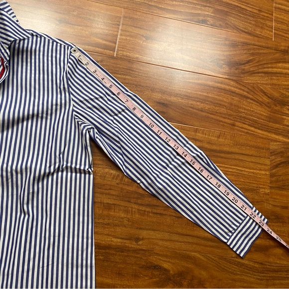 Vintage Ann Taylor Blue White Stripe Collar Button Down Long Sleeve Shirt Size L - Picture 14 of 14